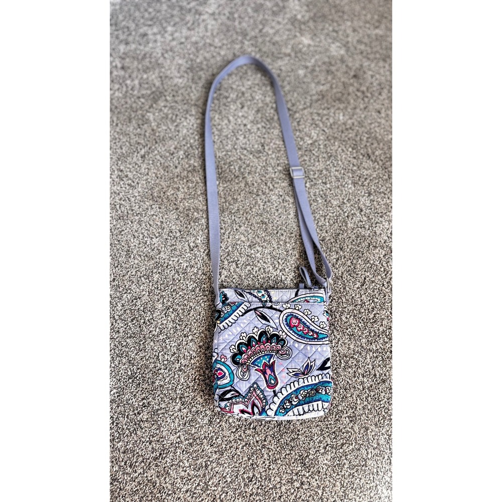 Vera Bradley All In One Crossbody Wallet Bag Blue Pink Paisley Quilted Cotton